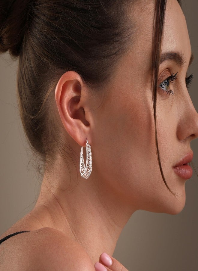 LeCalla 925 Sterling Silver Heart Hoop Earrings for Women | Medium Outline Filigree Heart Hoop Earring | Love Heart Linked Hoop Earring 31MM - Image 2