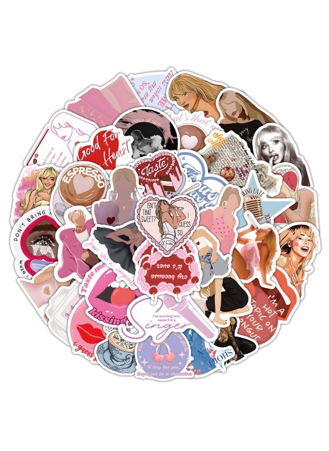 NIBEMINENT 50 Pcs Sabrina Carpenter Deco Kit Waterproof Stickers, High Definition Printing Bright Colors, Suitable for Laptop Skateboard Luggage Water Bottle Guitar DIY  - Image 1