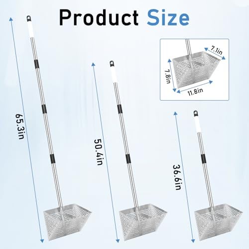 Woxnoc Sand Flea Rake, Long Handle Sand Sifter with 65-Inch Pole - Stainless Steel Shark Tooth Sifter, 13-Inch Wide Mesh Screen for Beach, Seaside Collecting of Fleas, Shark Teeth & Seashells - Image 2