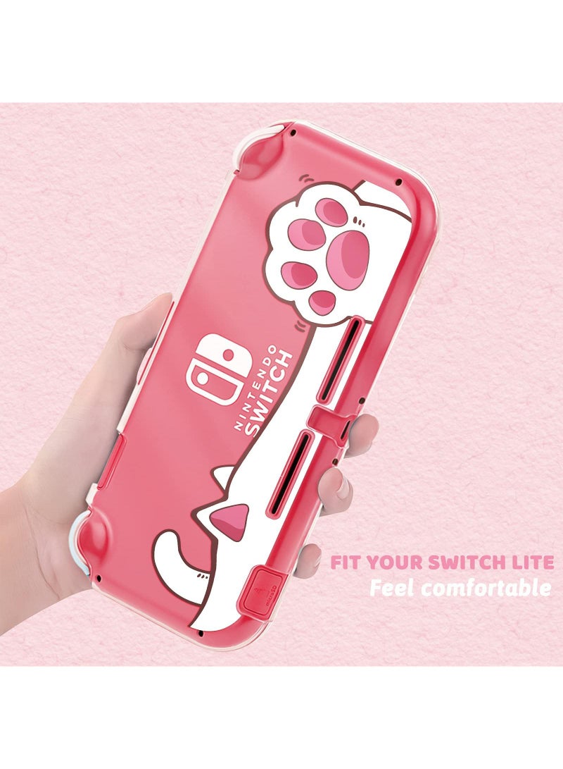 Sweet seven for Switch Lite Protective Case - Clear Hard PC Cover, Shockproof, Anti-Scratch Shell, Cute Pink Cat Paw Design - Image 4