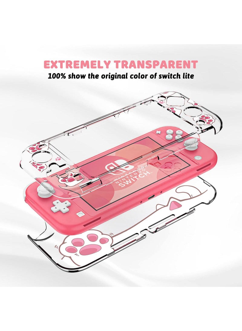 Sweet seven for Switch Lite Protective Case - Clear Hard PC Cover, Shockproof, Anti-Scratch Shell, Cute Pink Cat Paw Design - Image 3
