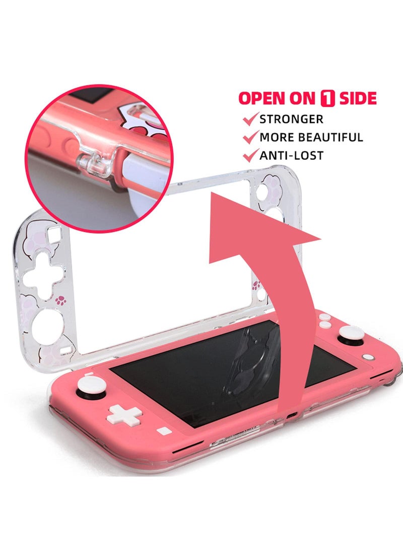 Sweet seven for Switch Lite Protective Case - Clear Hard PC Cover, Shockproof, Anti-Scratch Shell, Cute Pink Cat Paw Design - Image 5