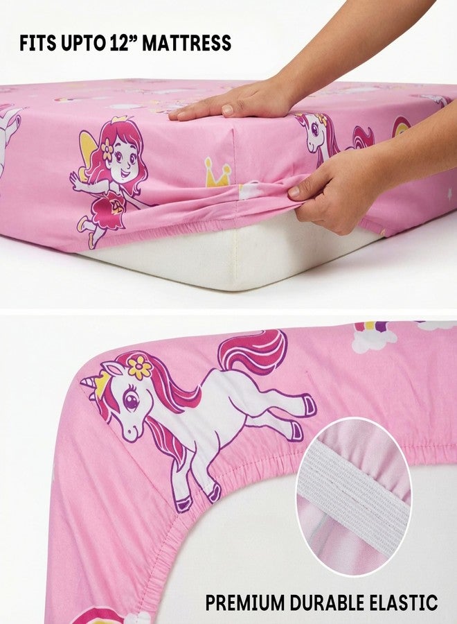 Famyo Glow in the Dark Fitted Bedsheet Set for Kids – June the Unicorn Design, Soft 300 TC Cotton-Blend Microfiber, Gentle Glow Bedding with 2 Pillow Covers for Kids Room (King Size) - Image 5