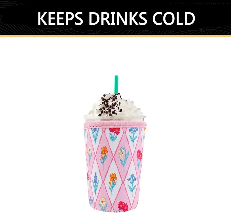 واي آر Reusable Neoprene Insulator Sleeve for Iced Coffee Cups, 3 Pack Coffee Coolies sleeves for Iced  Hot Drinks, Cold Beverage Cooler Compatible with Starbucks Coffee and More (Diamond Flower) - Image 4