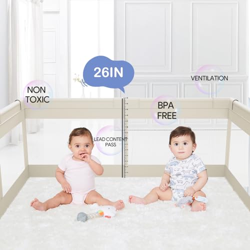 Fodoss Baby Playpen, Upgrade Playpen for Babies and Toddlers, 47x47inch Beige Play Pen for Babies with Hand Pulling Ring, Play Pen Center for Kids,Baby Fence,Kids Playards - Image 3