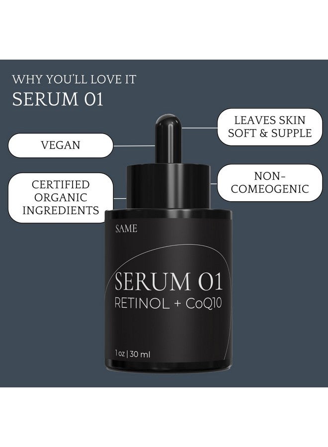 سيمر سيروم الوجه Same Skincare 01: سيروم CoQ10 Retinol للوجه، وفيتامين C، وحمض الهيالورونيك، سيروم للوجه يدعم مكافحة الشيخوخة، وحب الشباب، وملمس البشرة، والخطوط الدقيقة والتجاعيد، عضوي، نباتي، خالٍ من القسوة، 1 أونصة - Image 4