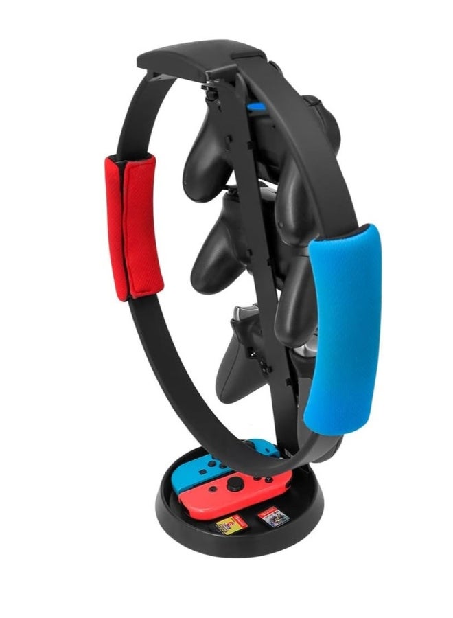 حامل تخزين وعرض لحلقة اللياقة وسماعات الرأس - حامل عرض عمودي لحلقة اللياقة مع تخزين لوحدات التحكم/حلقة اللياقة/سماعات الرأس/بطاقات الألعاب/حزام الساق وجويكونز. - Image 1