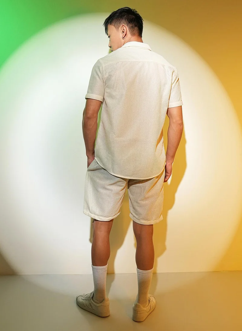 Campus Sutra Men's Ivory White Mesh Co-Ord Set