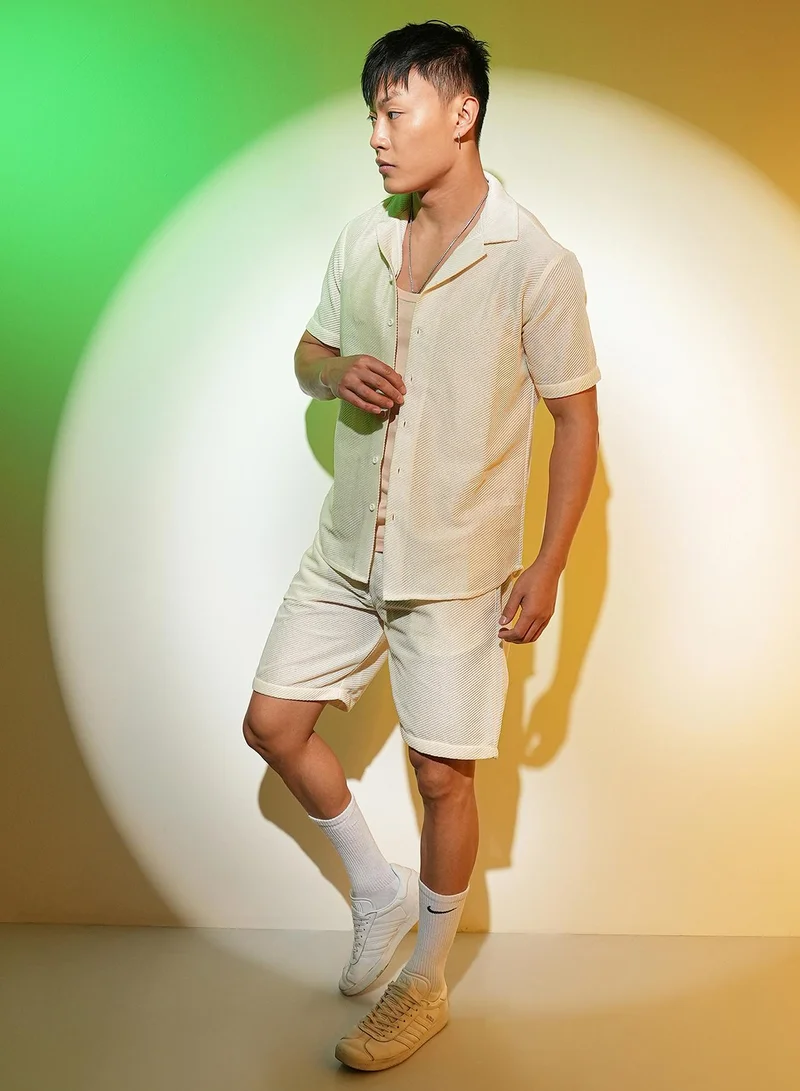 Campus Sutra Men's Ivory White Mesh Co-Ord Set