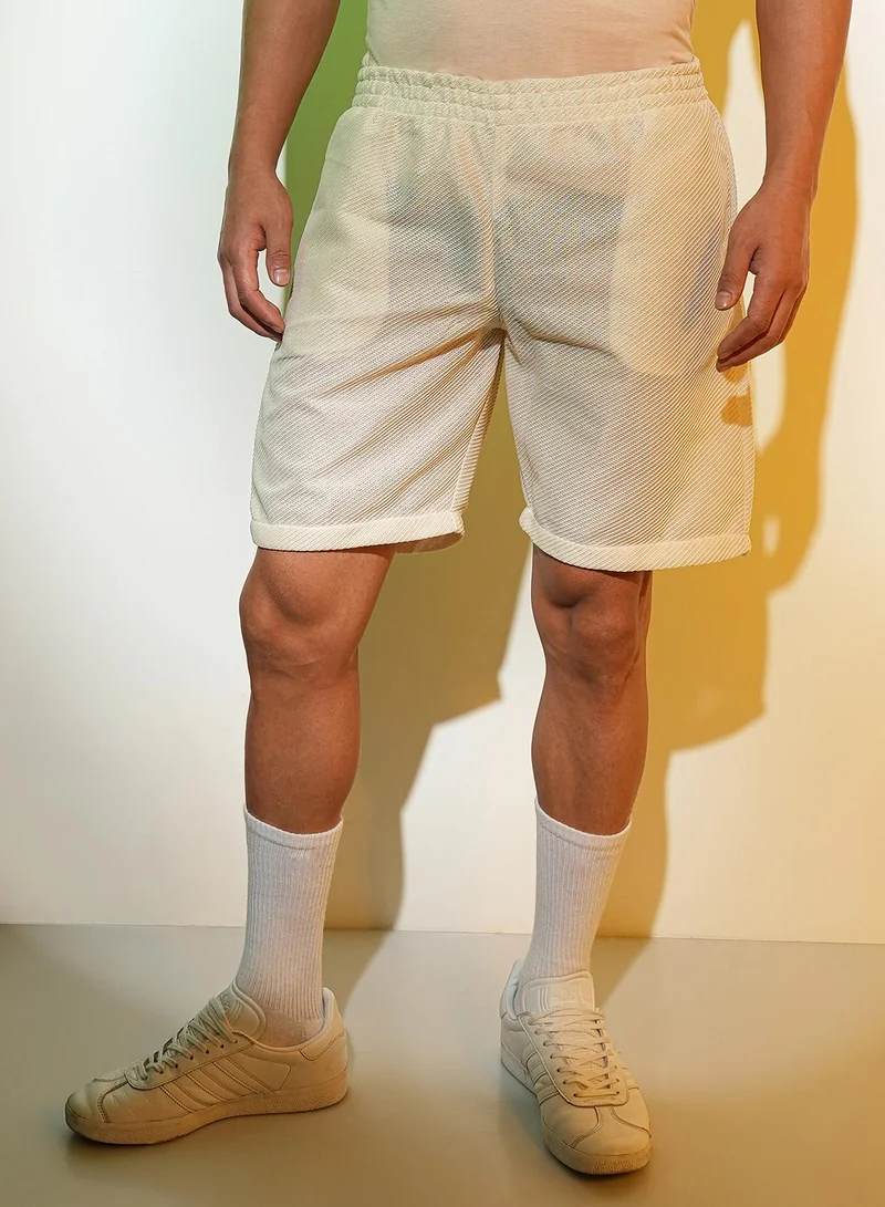 Campus Sutra Men's Ivory White Mesh Co-Ord Set
