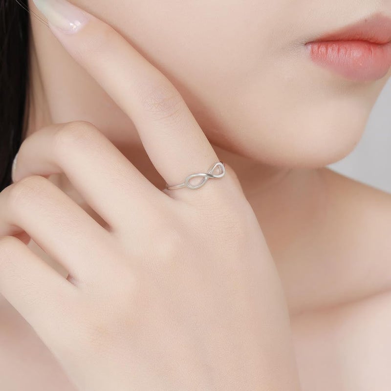 CCBFY 18k White Gold Plated 925 Sterling Silver Rings for Women Promise Rings for Her, Stackable Wedding Bands Rings for Women Infinity Forever Love Knot Ring (Silver 6) - Image 3