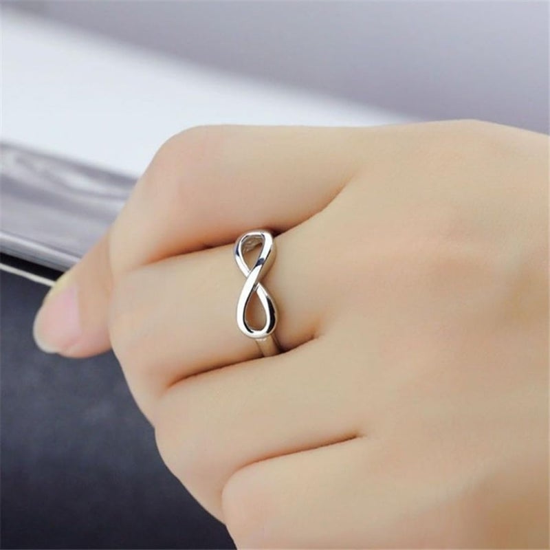 CCBFY 18k White Gold Plated 925 Sterling Silver Rings for Women Promise Rings for Her, Stackable Wedding Bands Rings for Women Infinity Forever Love Knot Ring (Silver 6) - Image 4