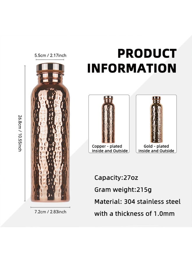 Soofam Copper Water Bottle 27 Oz Copper Bottle Water with Lid -  Copper Drinking Vessel - 100 Copper Water Vessel - Drink More Water Bottle - Large - Leak Proof - Hammered - Image 3
