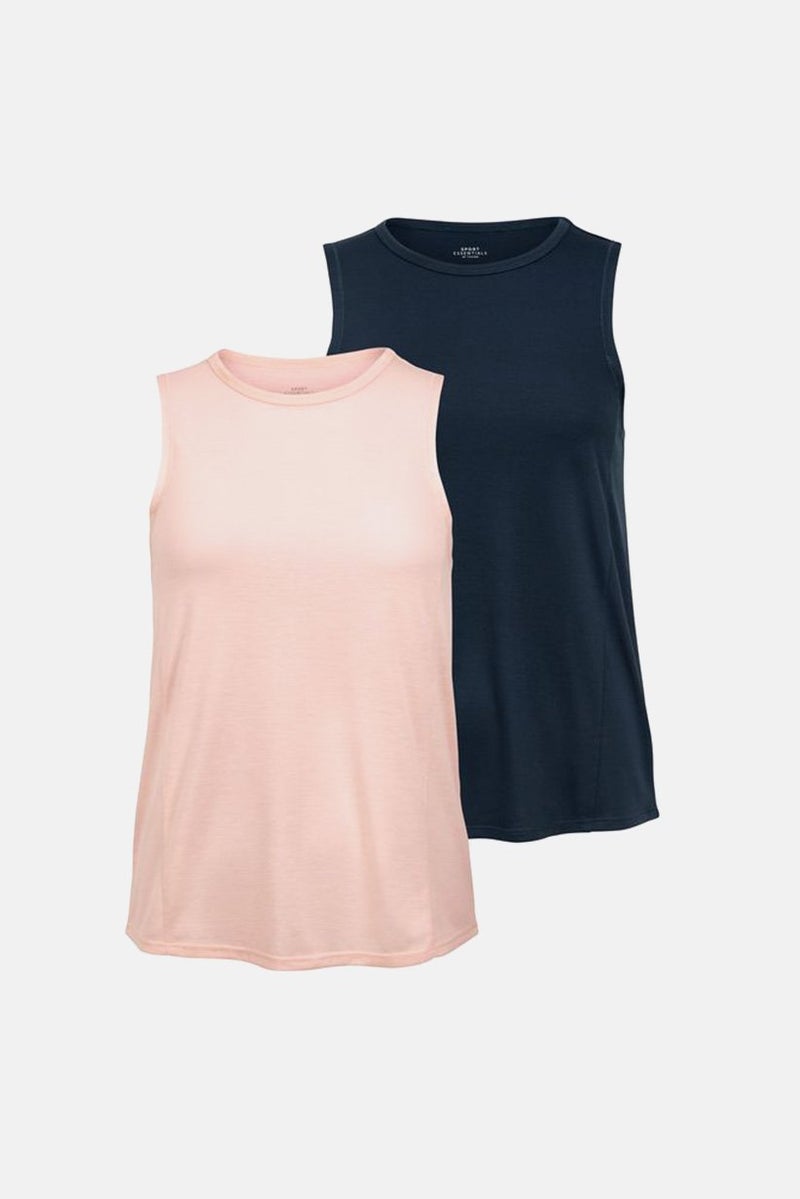 Tchibo بلوزات تدريب بدون أكمام للنساء 2 قطعة بتصميم عادي، وردي - Image 2