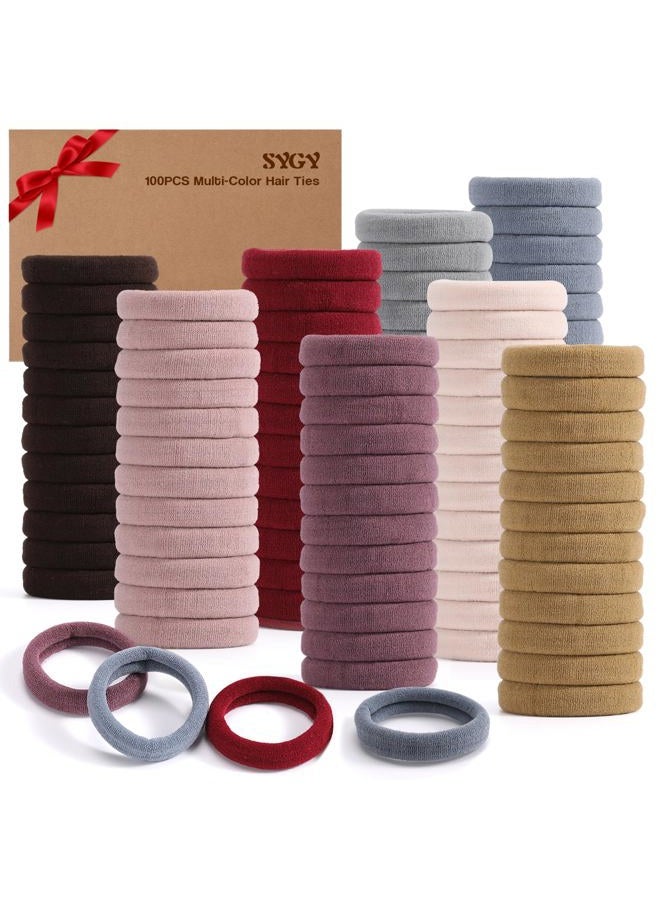SYGY 100PCS Elastic Cotton Hair Bands, Seamless No-Damage Ponytail Holders for Thick or Thin Hair, Soft Hair Accessories for Women and Girls, Coral Color - Image 1