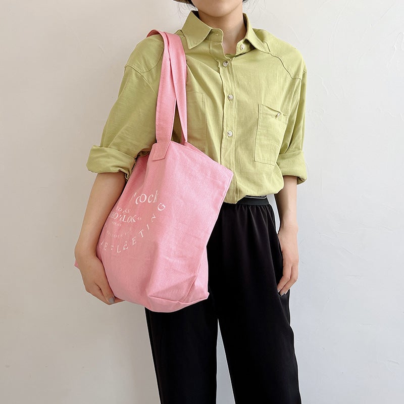 Bufan Liangpin/ Supply Girl Pink Letter One-Shoulder Canvas Bag Women'S Large Capacity Shopping Bag - Image 3