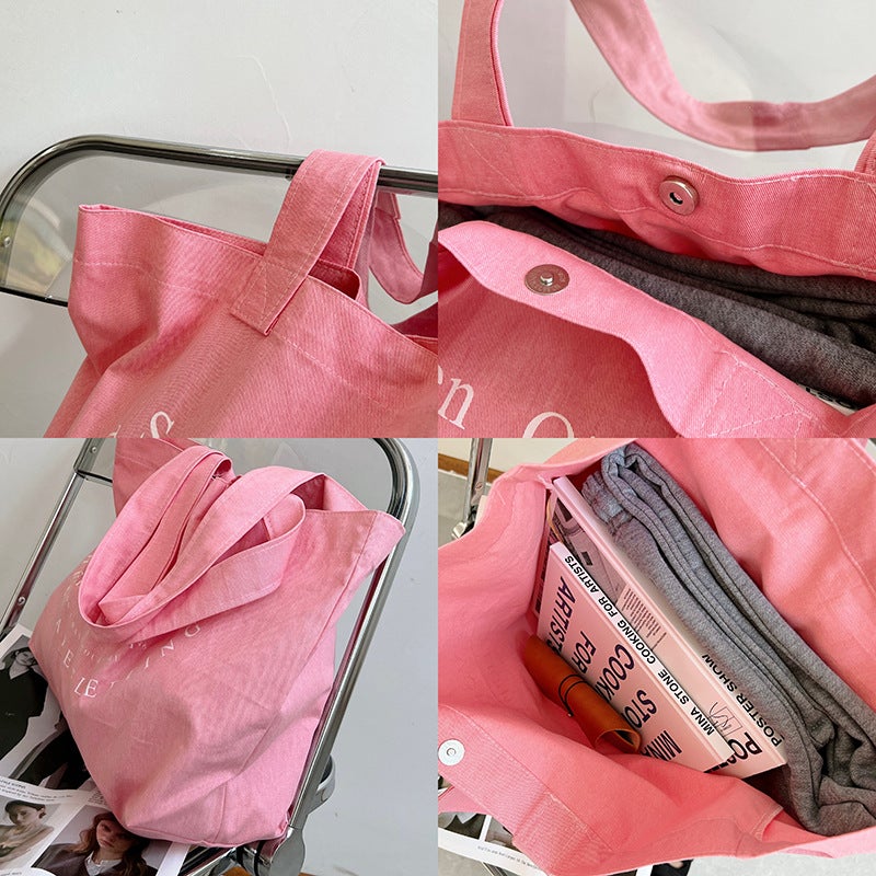 Bufan Liangpin/ Supply Girl Pink Letter One-Shoulder Canvas Bag Women'S Large Capacity Shopping Bag - Image 5