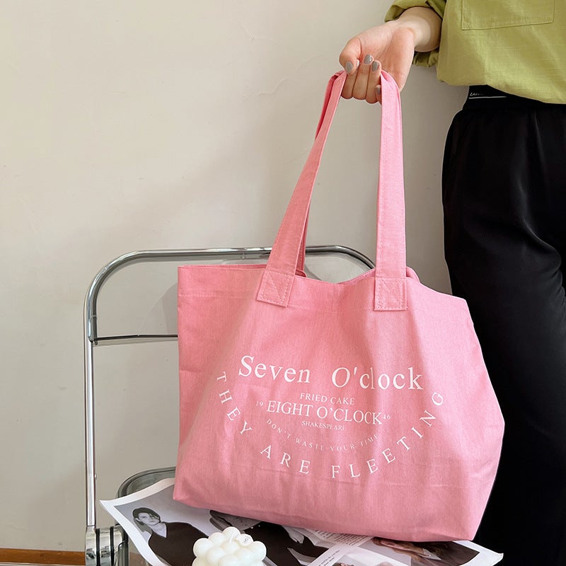Bufan Liangpin/ Supply Girl Pink Letter One-Shoulder Canvas Bag Women'S Large Capacity Shopping Bag - Image 4