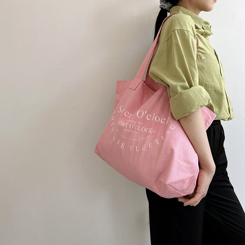 Bufan Liangpin/ Supply Girl Pink Letter One-Shoulder Canvas Bag Women'S Large Capacity Shopping Bag - Image 2