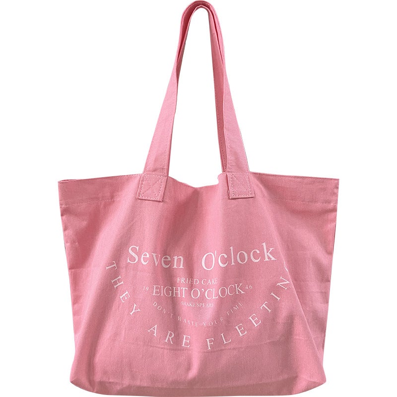 Bufan Liangpin/ Supply Girl Pink Letter One-Shoulder Canvas Bag Women'S Large Capacity Shopping Bag - Image 1