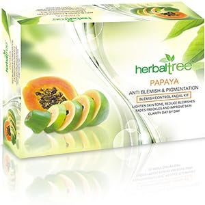 Herbal Tree Herbaltree Papaya Facial Kit For Lighten Skin Tone, Hydration, Improve Skin Clarity with Papaya Extract & Anti Aging Effects for Glowing Fairer | Blemish Free Facial Kit (525 gm + 5 ml) - Image 1