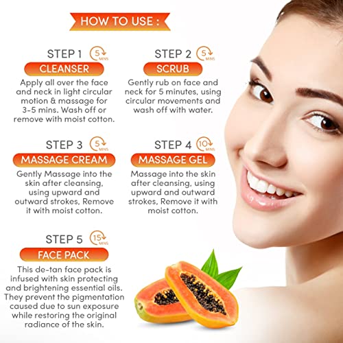 Herbal Tree Herbaltree Papaya Facial Kit For Lighten Skin Tone, Hydration, Improve Skin Clarity with Papaya Extract & Anti Aging Effects for Glowing Fairer | Blemish Free Facial Kit (525 gm + 5 ml) - Image 4