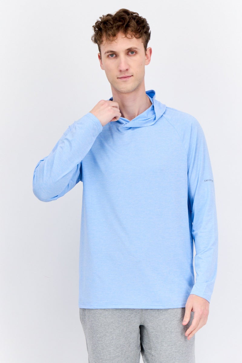 Swiss Alps Men Sportswear Fit Long Sleeves Training Hoodie, Heather Blue  - Image 1