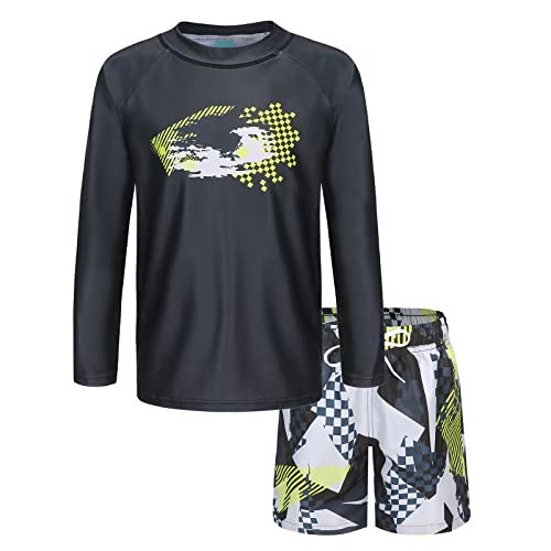 HowJoJo Boys Rash Guard Set Long Sleeve Swim Set Two Piece Swimsuits Swim Trunks and Swim Shirt Sets Size 14/12-14 - Image 1