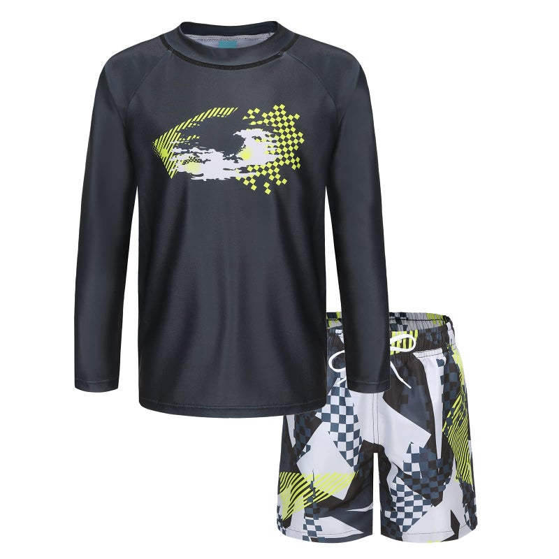 HowJoJo Boys Rash Guard Set Long Sleeve Swim Set Two Piece Swimsuits Swim Trunks and Swim Shirt Sets Size 14/12-14 - Image 3