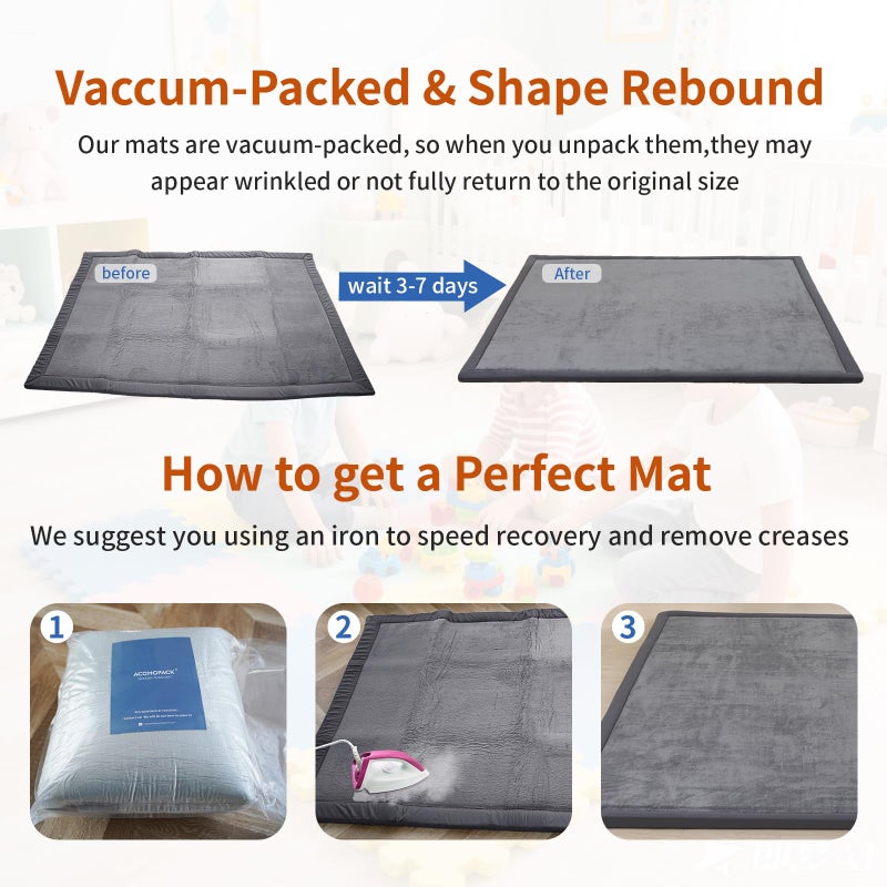 ACOMOPACK Baby Play Mat Area Rug for Living Room 1.3" Thick Memory Foam 59"Ã—71" Dark Grey- Non-Slip Bottom for Kid, Toddler, Tummy Time Crawling Mat for Floor, Soft Velvet Nursery Rugs, Yoga - Image 5