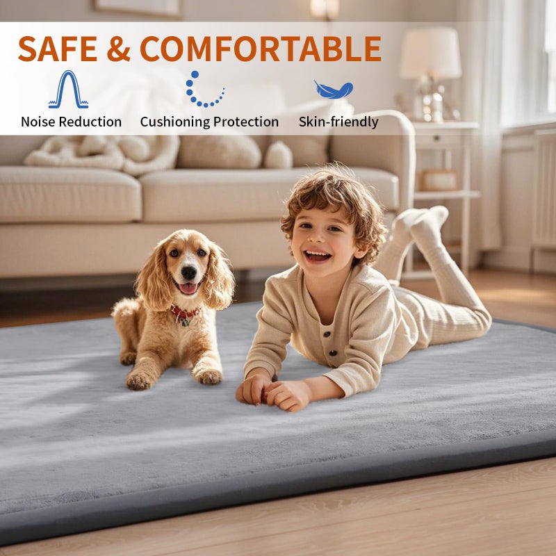 ACOMOPACK Baby Play Mat Area Rug for Living Room 1.3" Thick Memory Foam 59"Ã—71" Dark Grey- Non-Slip Bottom for Kid, Toddler, Tummy Time Crawling Mat for Floor, Soft Velvet Nursery Rugs, Yoga - Image 3