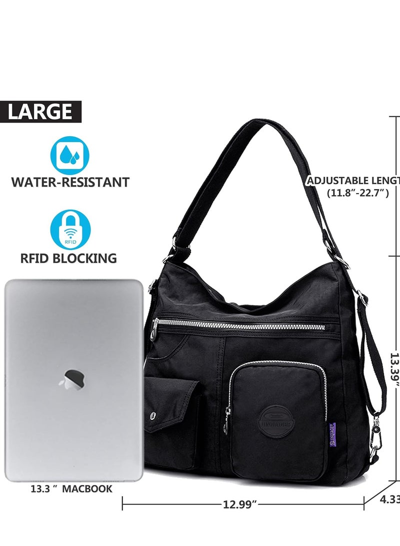 Multipurpose Hobo Purse for Women with Antitheft RFID, Waterproof Nylon Crossbody Bag Shoulder Handbag, Convertible Backpack  - Image 4