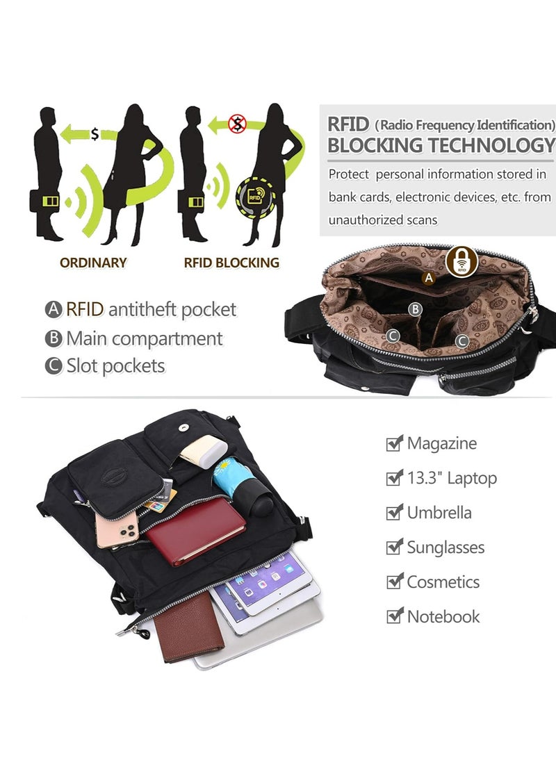 Multipurpose Hobo Purse for Women with Antitheft RFID, Waterproof Nylon Crossbody Bag Shoulder Handbag, Convertible Backpack  - Image 5