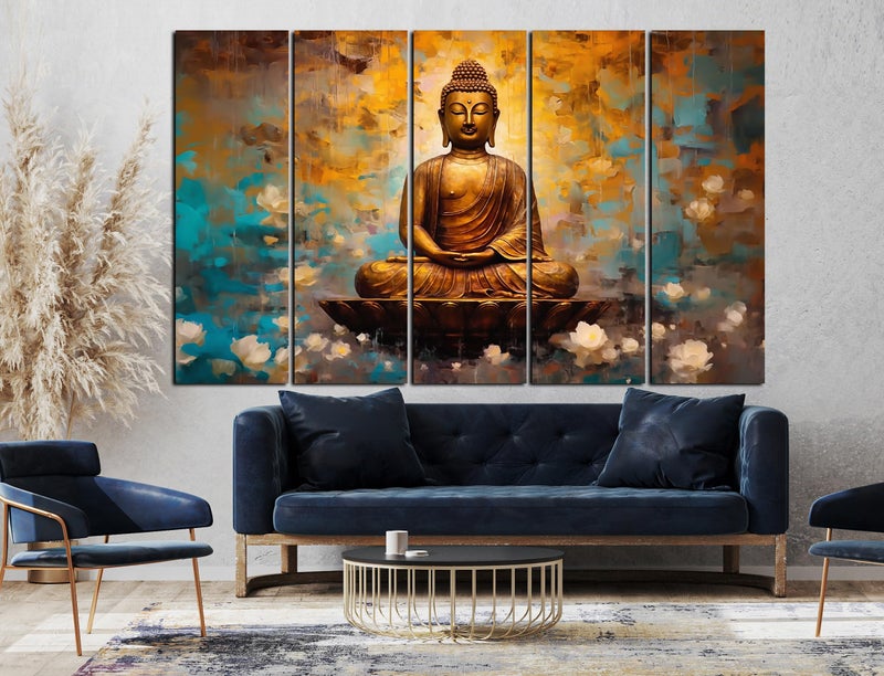 CN RETAILS Abstract Budha painting with frame Big Size(48x30) Wall art for living room,Bedroom,Drawing room,Hotels-Wooden Framed-Digital Painting ss06_08 - Image 2