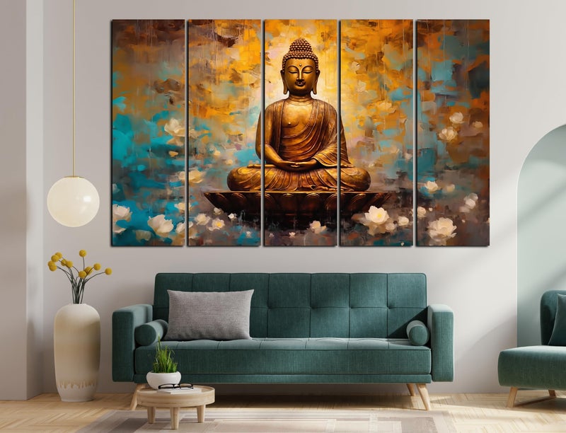 CN RETAILS Abstract Budha painting with frame Big Size(48x30) Wall art for living room,Bedroom,Drawing room,Hotels-Wooden Framed-Digital Painting ss06_08 - Image 1
