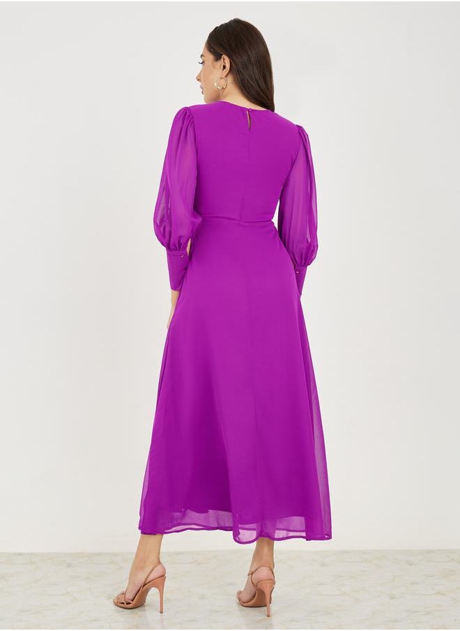 Styli Solid Keyhole Neck A-Line Maxi Dress  - Image 4