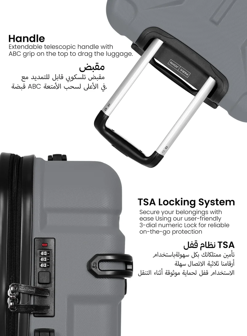 PARAJOHN Expedition Series ABS Material 3-Piece Hardsided Luggage Set |Dual 4-Spinner Wheels  | Small (10kg), Medium (20kg), Large (30kg) -Silver