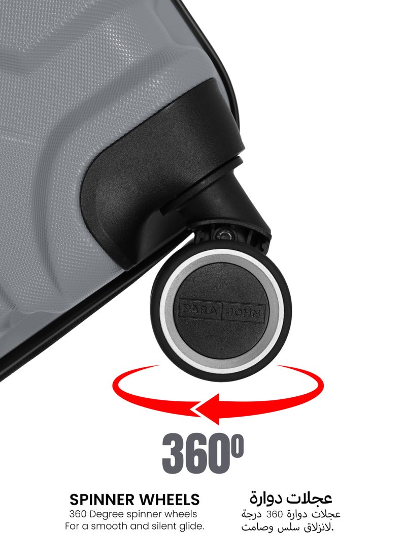 PARAJOHN Expedition Series ABS Material 3-Piece Hardsided Luggage Set |Dual 4-Spinner Wheels  | Small (10kg), Medium (20kg), Large (30kg) -Silver - Image 4