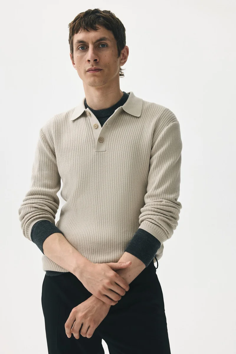 H&M Slim Fit Rib-knit polo shirt