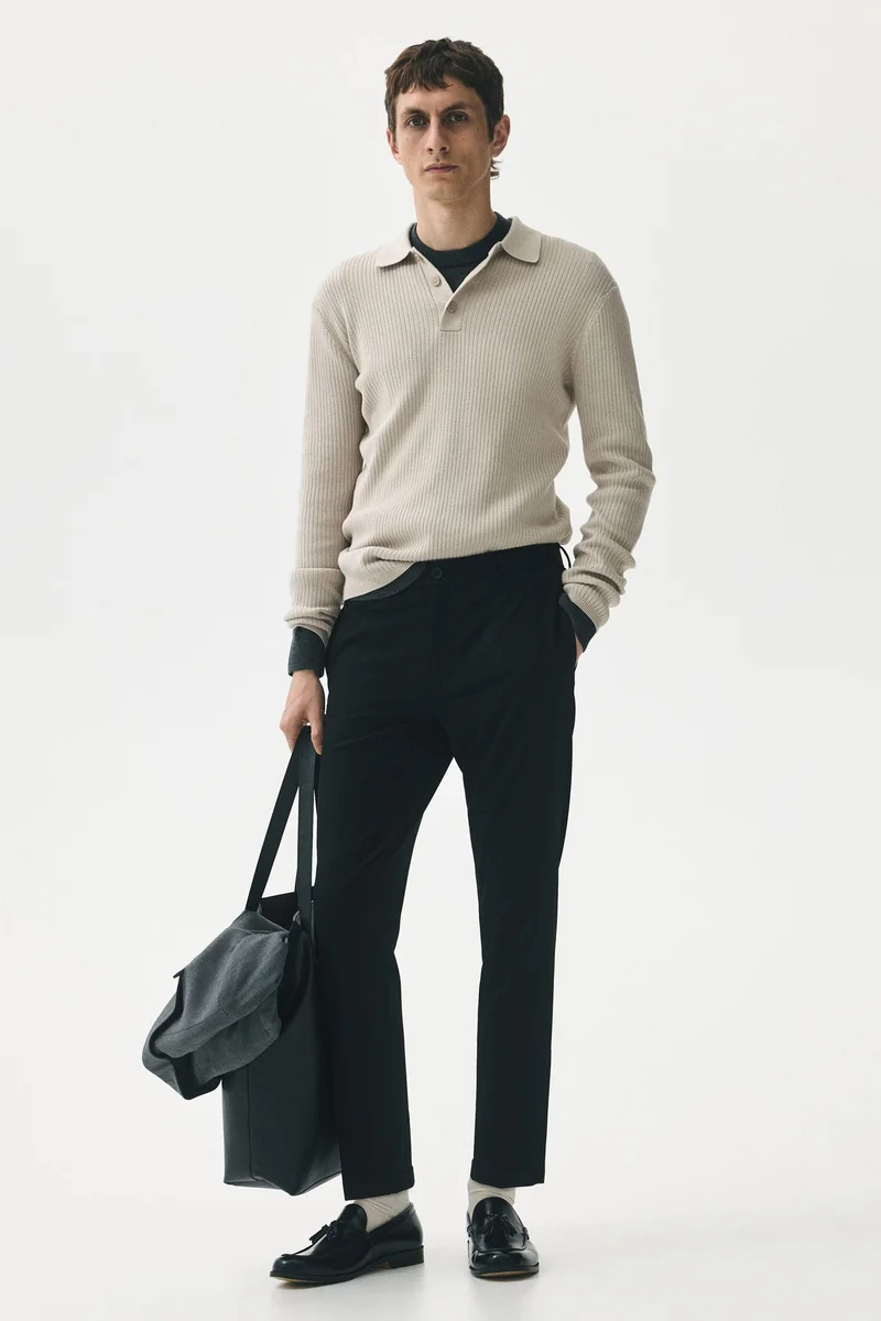 H&M Slim Fit Rib-knit polo shirt