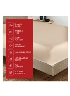 Infinitee Xclusives Infinitee Xclusives Fitted Sheet for Bed Beige Queen Size 150 x 200 cm - 100% Microfiber - 40 cm Deep Pocket to Fit & Cover Sheets  - Soft, Wrinkle Free & Shrink Resistant Fitted Sheet  - Image 2