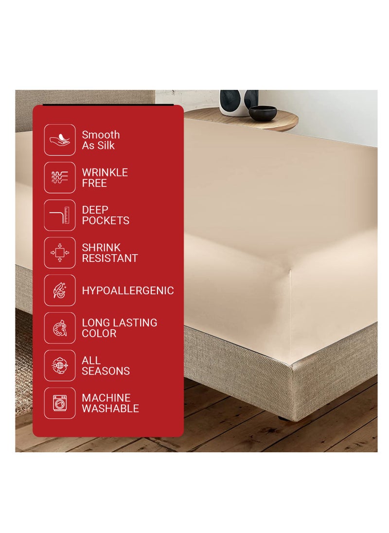 Infinitee Xclusives Infinitee Xclusives Fitted Sheet for Bed Beige Queen Size 150 x 200 cm - 100% Microfiber - 40 cm Deep Pocket to Fit & Cover Sheets  - Soft, Wrinkle Free & Shrink Resistant Fitted Sheet  - Image 2