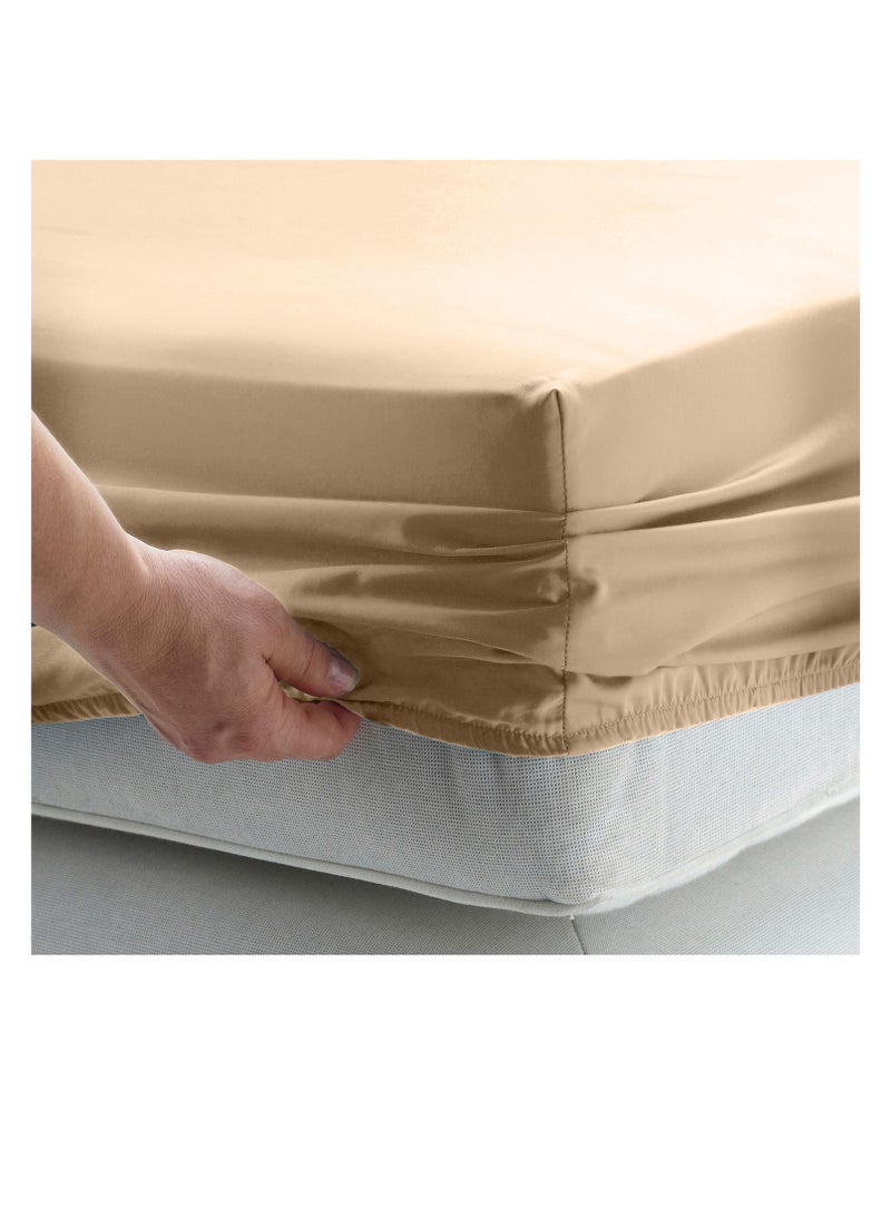 Infinitee Xclusives Infinitee Xclusives Fitted Sheet for Bed Beige Queen Size 150 x 200 cm - 100% Microfiber - 40 cm Deep Pocket to Fit & Cover Sheets  - Soft, Wrinkle Free & Shrink Resistant Fitted Sheet  - Image 4