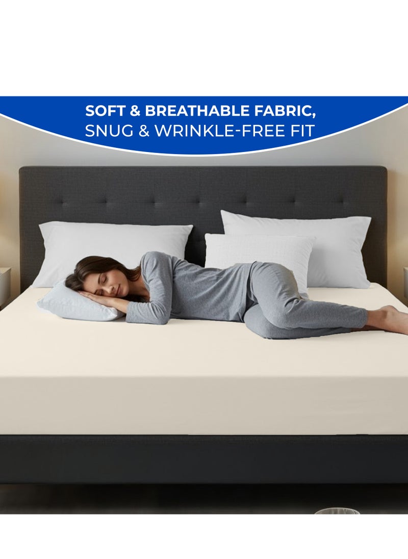Infinitee Xclusives Infinitee Xclusives Fitted Sheet for Bed Beige Queen Size 150 x 200 cm - 100% Microfiber - 40 cm Deep Pocket to Fit & Cover Sheets  - Soft, Wrinkle Free & Shrink Resistant Fitted Sheet  - Image 3