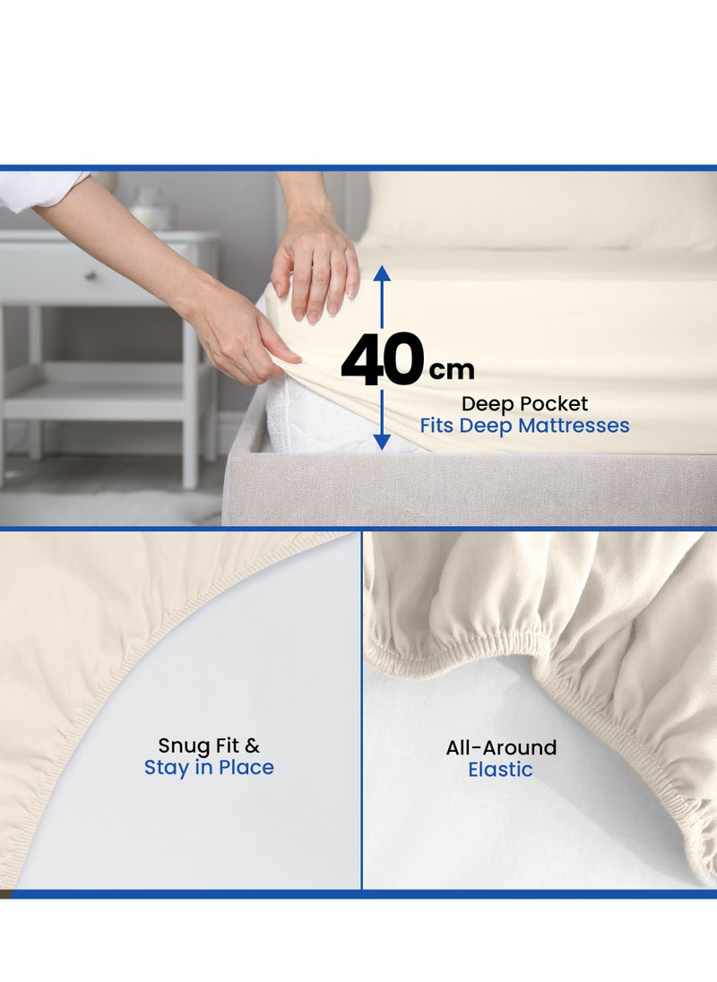 Infinitee Xclusives Infinitee Xclusives Fitted Sheet for Bed Beige Queen Size 150 x 200 cm - 100% Microfiber - 40 cm Deep Pocket to Fit & Cover Sheets  - Soft, Wrinkle Free & Shrink Resistant Fitted Sheet  - Image 4