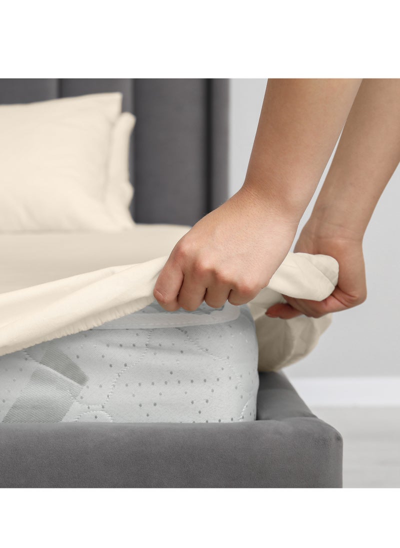 Infinitee Xclusives Infinitee Xclusives Fitted Sheet for Bed Beige Queen Size 150 x 200 cm - 100% Microfiber - 40 cm Deep Pocket to Fit & Cover Sheets  - Soft, Wrinkle Free & Shrink Resistant Fitted Sheet  - Image 5