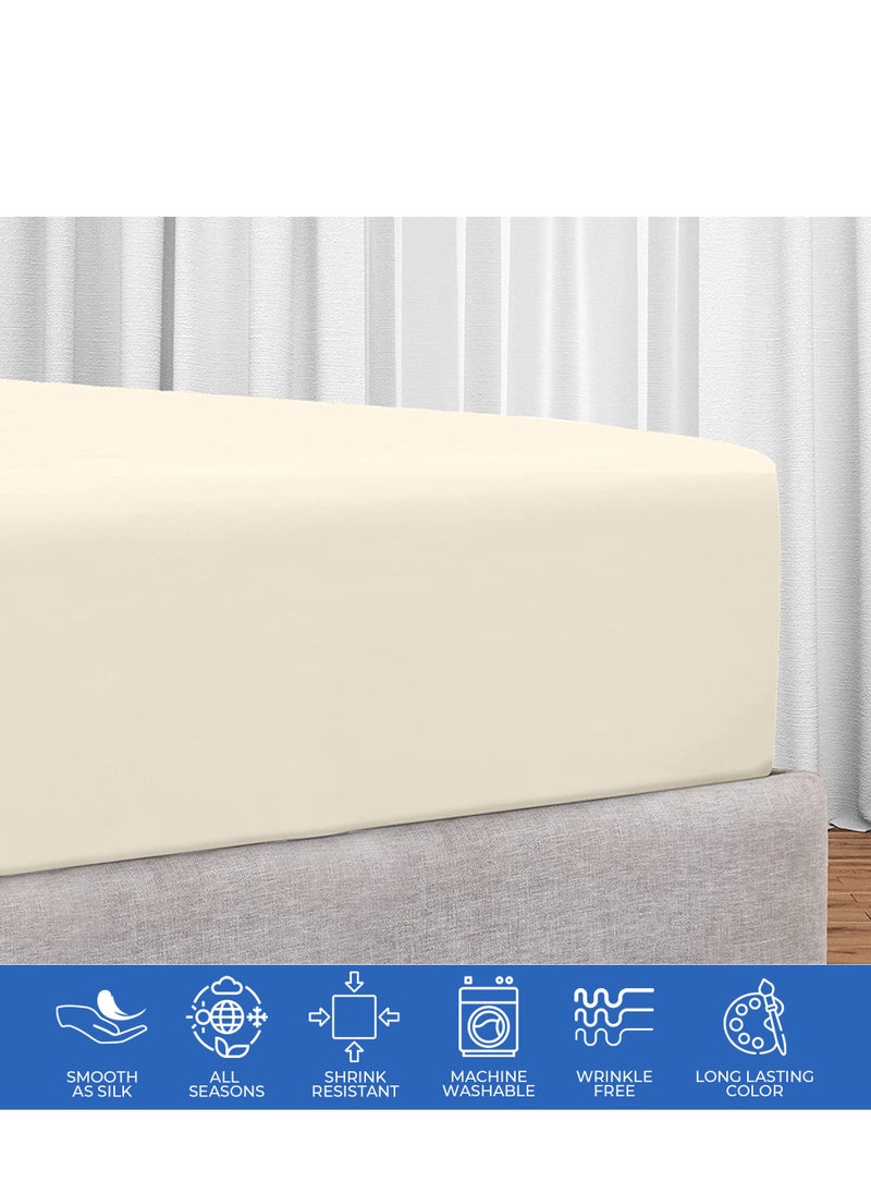 Infinitee Xclusives - Infinitee Xclusives Queen Size Fitted Sheet (150 cm x 200 cm) – 40cm Deep Pocket Bed Sheet – Soft Microfiber – Shrink Resistant Bed Sheet – 1 Fitted Bed Sheet Only (Beige) - Image 1