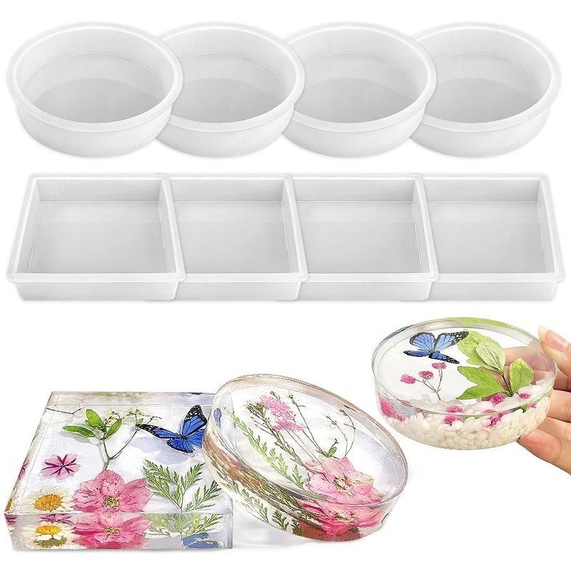 RESINWORLD 8 Pack Deep Coaster Molds, Square Round Coaster Resin Molds, Small Coaster Silicone Molds for Resin Casting, for Flower Bouquet Preservation - Image 1