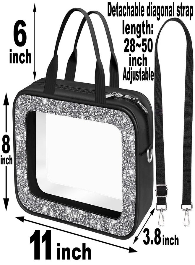 Meetart Clear Makeup Bag.Crushed Diamond Travel Toiletry Bag with Detachable Shoulder Strap.Transparent Cosmetic Bag for Travel, Bathroom Storage.(Black) - Image 3