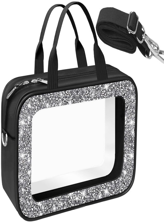 Meetart Clear Makeup Bag.Crushed Diamond Travel Toiletry Bag with Detachable Shoulder Strap.Transparent Cosmetic Bag for Travel, Bathroom Storage.(Black) - Image 1